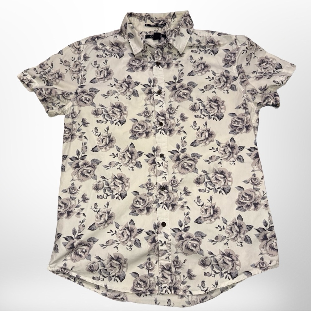 21men Black Floral on White Casual Shirt